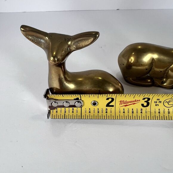 Buck & Deer Sitting Solid Brass Figurines Vintage Book Case Decor, Mantle Decor‎ - Picture 9 of 11